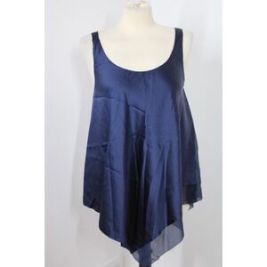 Eileen Fisher S Blue Silk Stretch A-Line Handkerchief Hem Tank Top